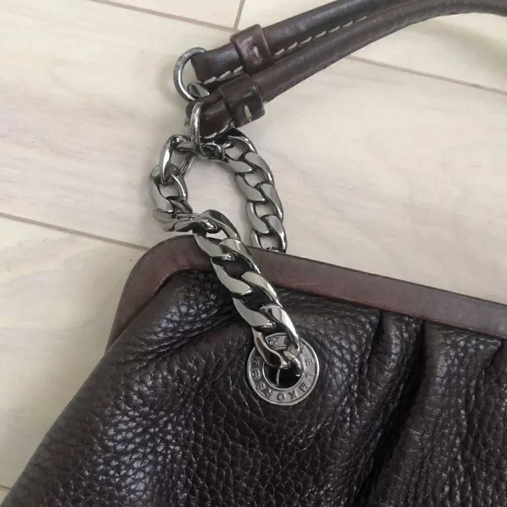 Michael Kors Kiss Lock Chain Double Strap Black Leather Purse Handbag